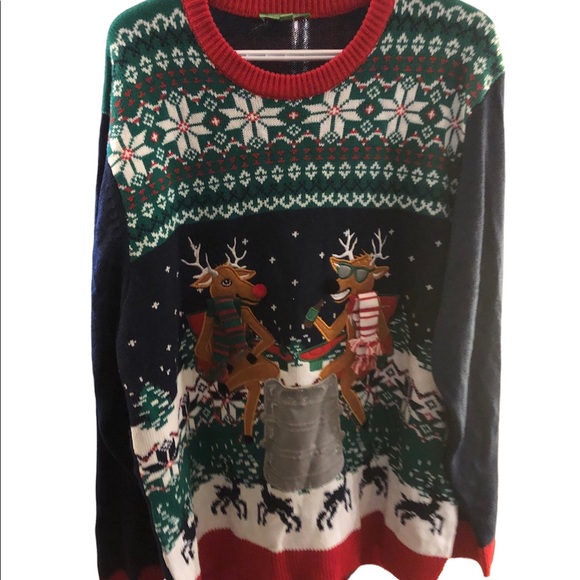 Drinking Reindeer Ugly Christmas Sweater Unisex XL 3D scarves - Picture 1 of 9